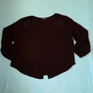 AMBIANCE gauze v-neck long sleeve lace insets flowy lightweight black NEW size L